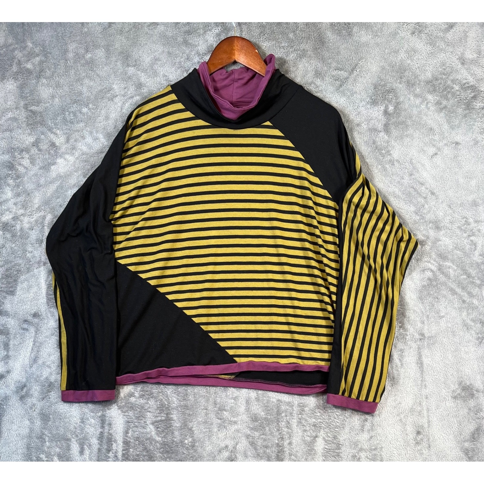 Lisa Bayne Top Womens Xxl Yellow Striped Colorblock Soft Stretch Artsy Mature